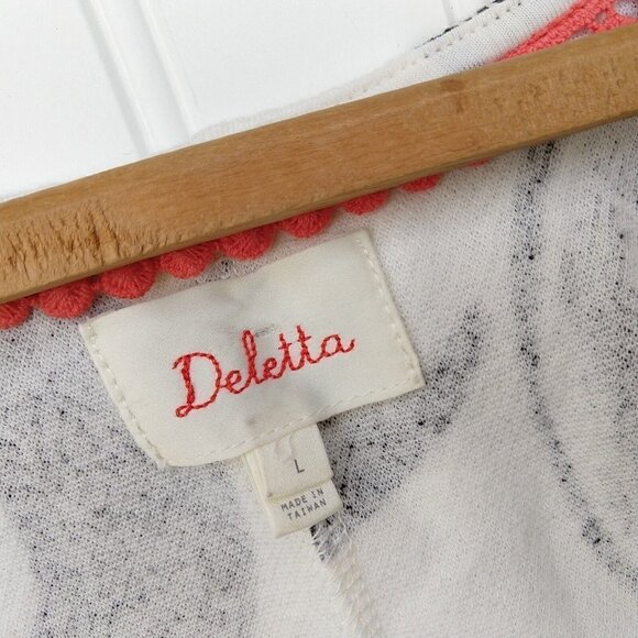 Deletta Anthropologie Pincelada Mini Dress Size L White Black Abstract Ruffle - Picture 7 of 9